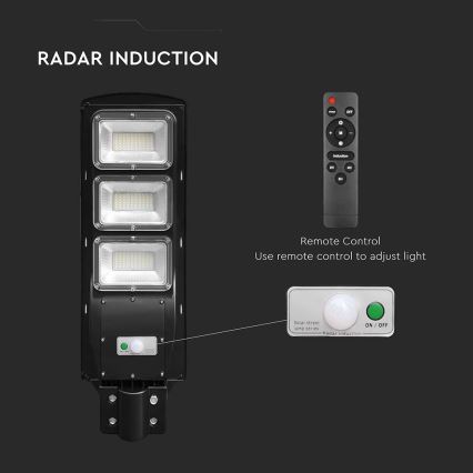 LED dimbare solar straatlamp met bewegings- en schemersensor LED/12W/3,2V 6000K IP65 10000 mAh zwart + afstandsbediening