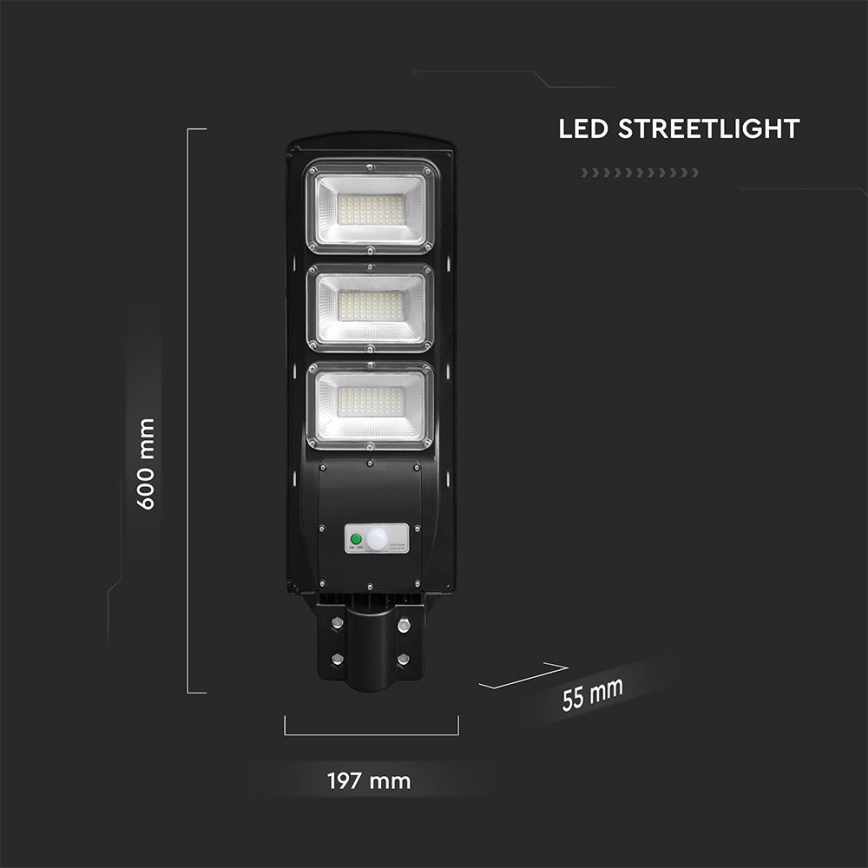 LED dimbare solar straatlamp met bewegings- en schemersensor LED/12W/3,2V 6000K IP65 10000 mAh zwart + afstandsbediening