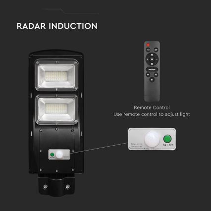 LED dimbare solar straatlamp met bewegings- en schemersensor LED/8W/3,2V 6000K IP65 9000 mAh zwart + afstandsbediening