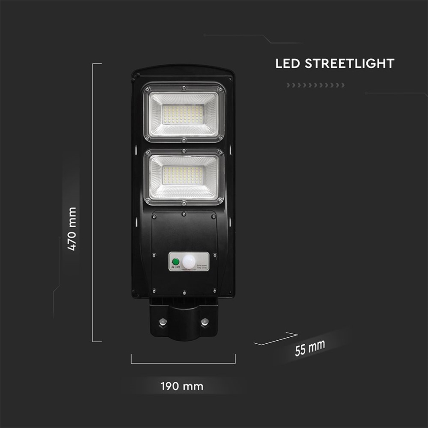 LED dimbare solar straatlamp met bewegings- en schemersensor LED/8W/3,2V 6000K IP65 9000 mAh zwart + afstandsbediening