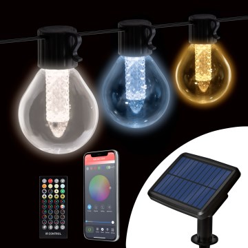 LED-dimbare solarlampenslinger 15xLED/1,5W/3,7/5V 2700-10000K 2200 mAh 9 m IP65 zwart + afstandsbediening