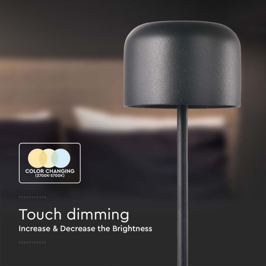LED Dimbare Oplaadbare Touch Tafellamp LED/1,5W/5V 2700-5700K IP54 2200 mAh zwart