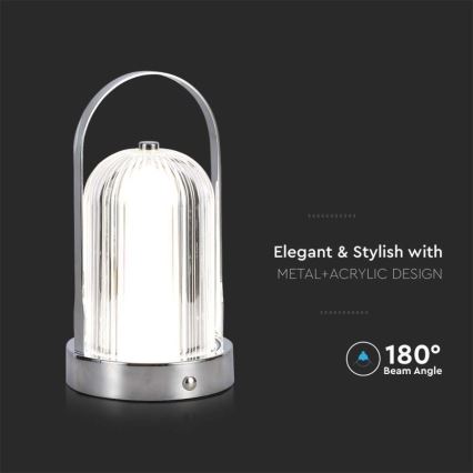 LED Dimbare Oplaadbare Touch Tafellamp LED/1W/5V 3000-6000K 1800 mAh mat chroom