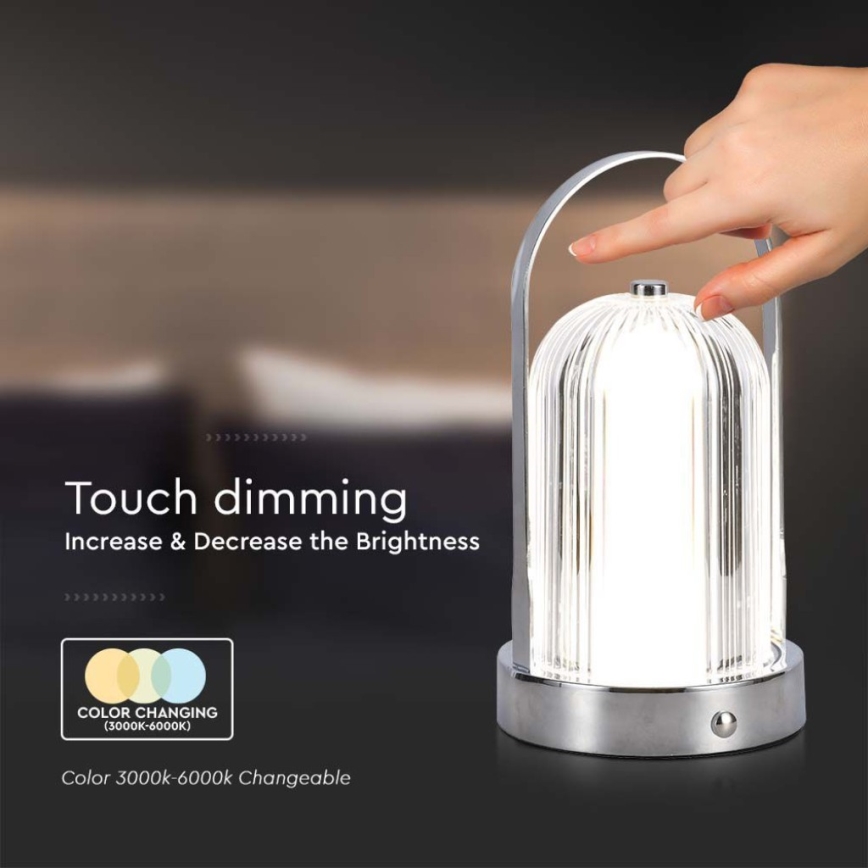 LED Dimbare Oplaadbare Touch Tafellamp LED/1W/5V 3000-6000K 1800 mAh mat chroom