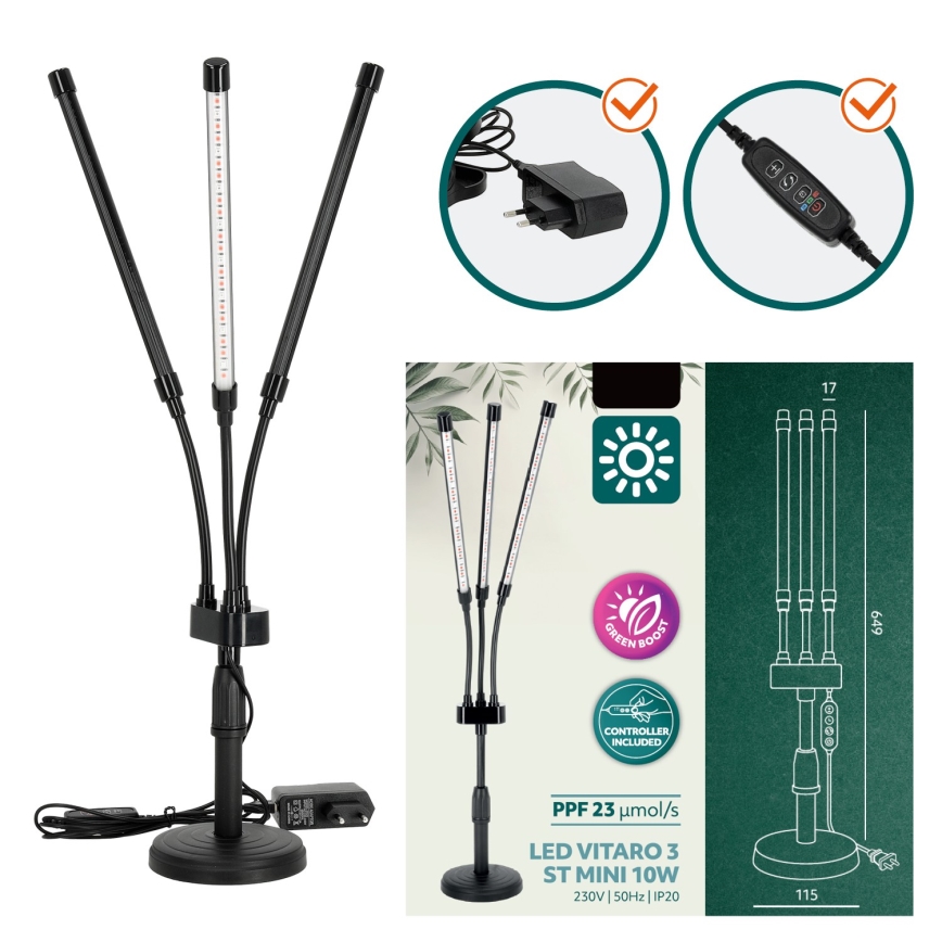 LED Dimbare Flexibele Bureaulamp voor Plantenkweek VITARO 3xLED/10W/230V zwart