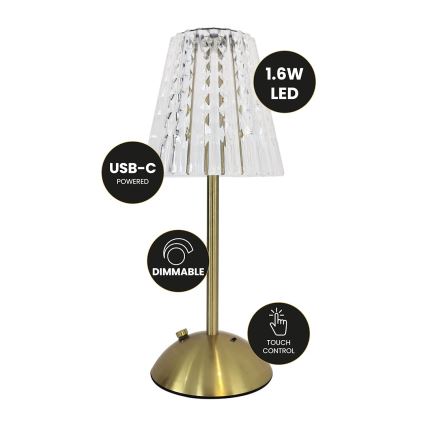 LED Dimbare touch oplaadbare tafellamp ELBA LED/1,6W/800 mAh 3000/4000/6000K goud/doorzichtig