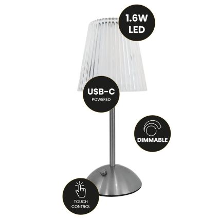 LED Dimbare touch oplaadbare tafellamp ELBA LED/1,6W/800 mAh mat chroom/doorzichtig