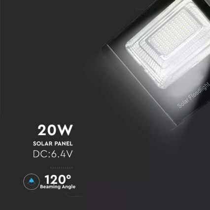 LED Dimbare zonne-schijnwerper LED/20W/6,4V 4000K IP65 10000 mAh + afstandsbediening