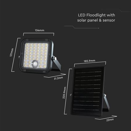 LED Dimbare zonne-schijnwerper met sensor LED/10W/3,7V 4000/6000K IP65 3600 mAh + afstandsbediening