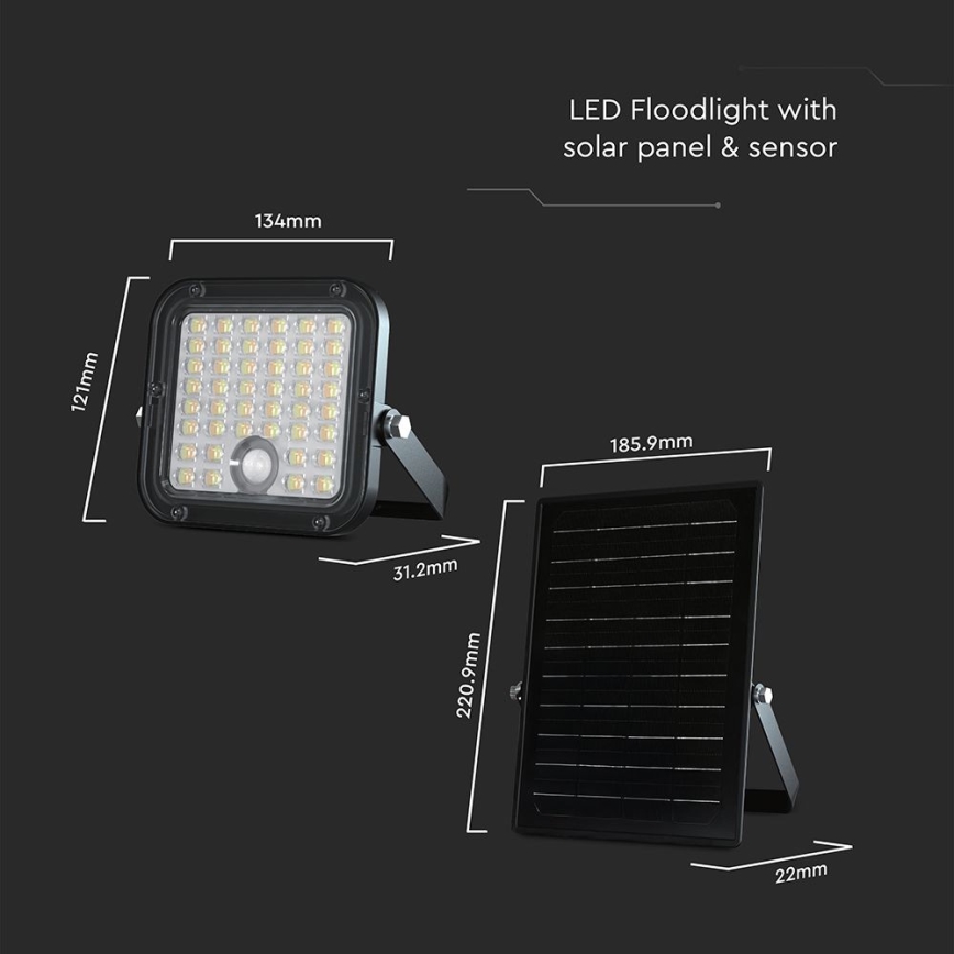 LED Dimbare zonne-schijnwerper met sensor LED/10W/3,7V 4000/6000K IP65 3600 mAh + afstandsbediening