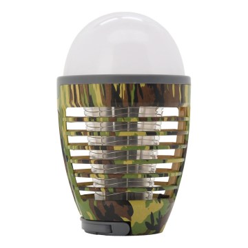 LED Draagbare oplaadbare lamp met insectenvanger LED/2W/3,7V 1800 mAh IPX4 camouflage