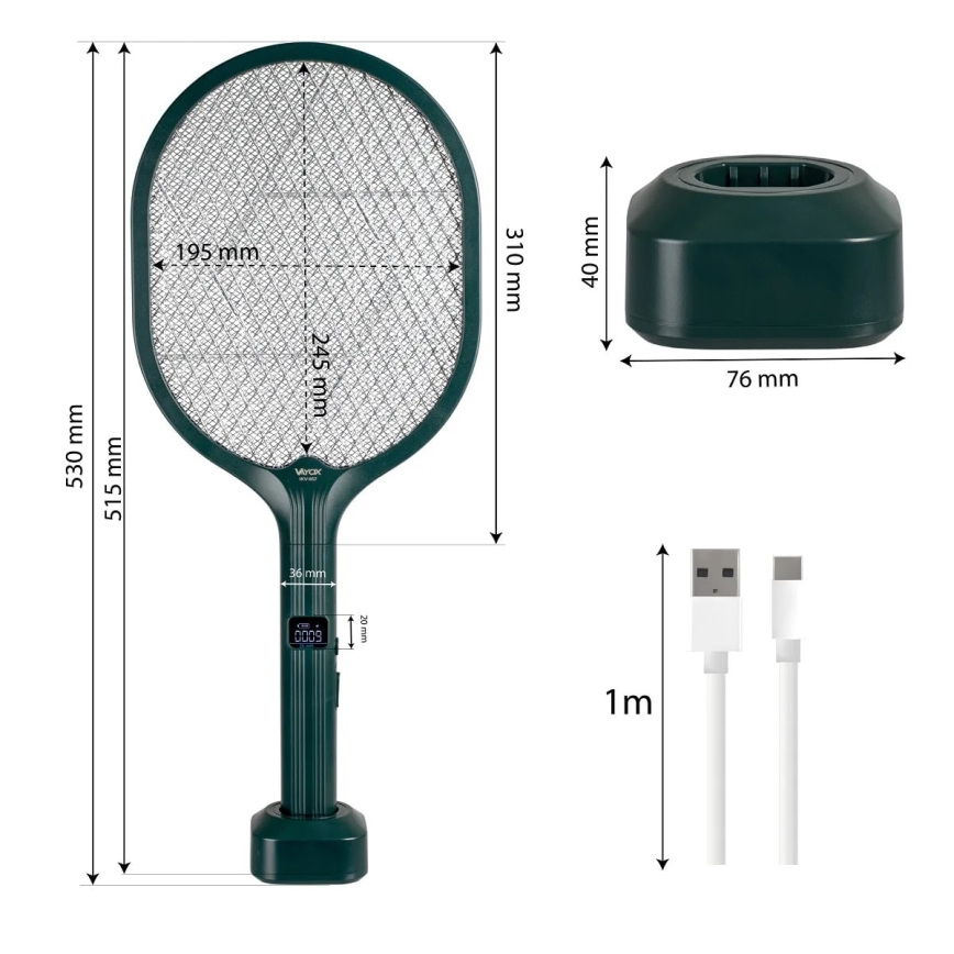 LED Elektrische insectenval 2in1 met LCD scherm 1200 mAh/5V groen