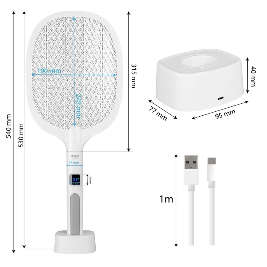 LED Elektrische insectenval 2in1 met LCD scherm 1200 mAh/5V wit