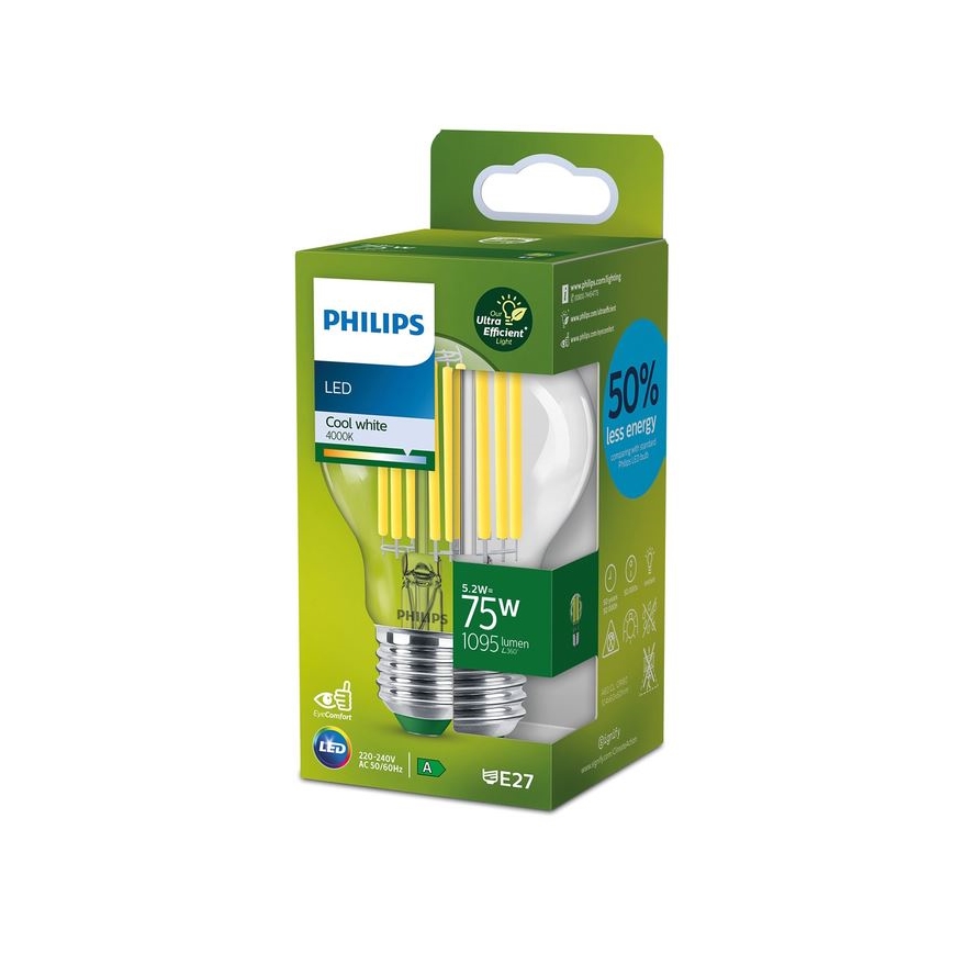 LED-filamentlamp Philips A60 E27/5,2W/230V 4000K