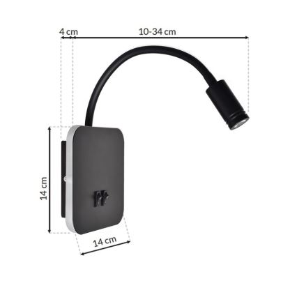 LED Flexibel wall klein lamp BASE 1xLED/8W+1xLED/2W/230V zwart/zilver