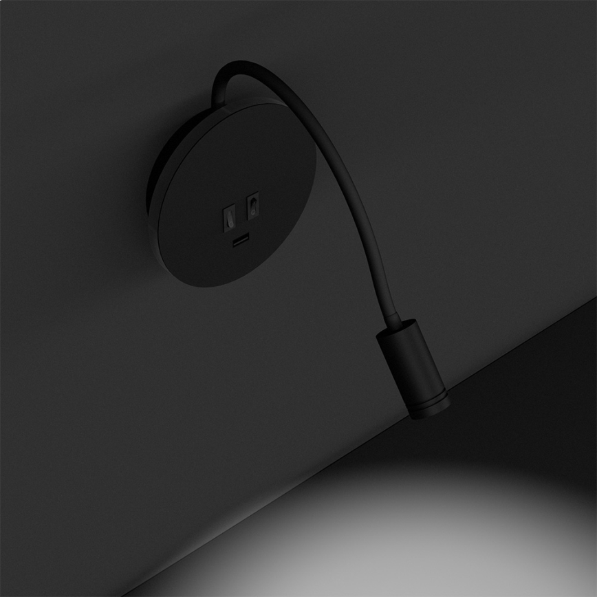 LED Flexibel wall klein lamp BASE 1xLED/8W+1xLED/2W/230V zwart/zilver