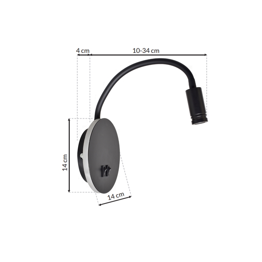 LED Flexibel wall klein lamp BASE 1xLED/8W+1xLED/2W/230V zwart/zilver
