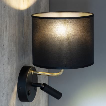 LED Flexibele lamp RICHI 1xE27/15W/230V + LED/3W/230V zwart