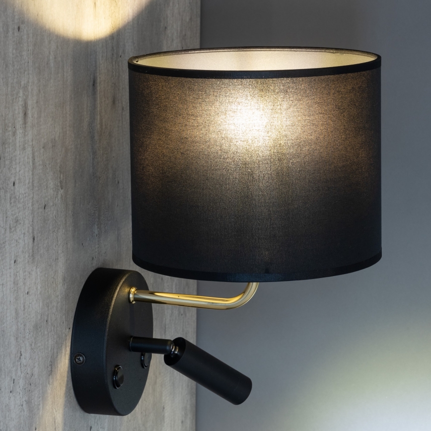 LED Flexibele lamp RICHI 1xE27/15W/230V + LED/3W/230V zwart