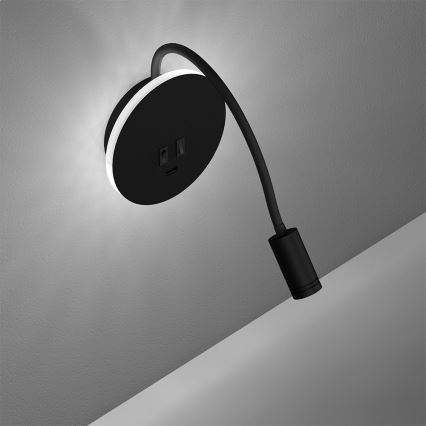 LED Flexibele wandlamp BASE 1xLED/8W+1xLED/2W/230V zwart/zilver