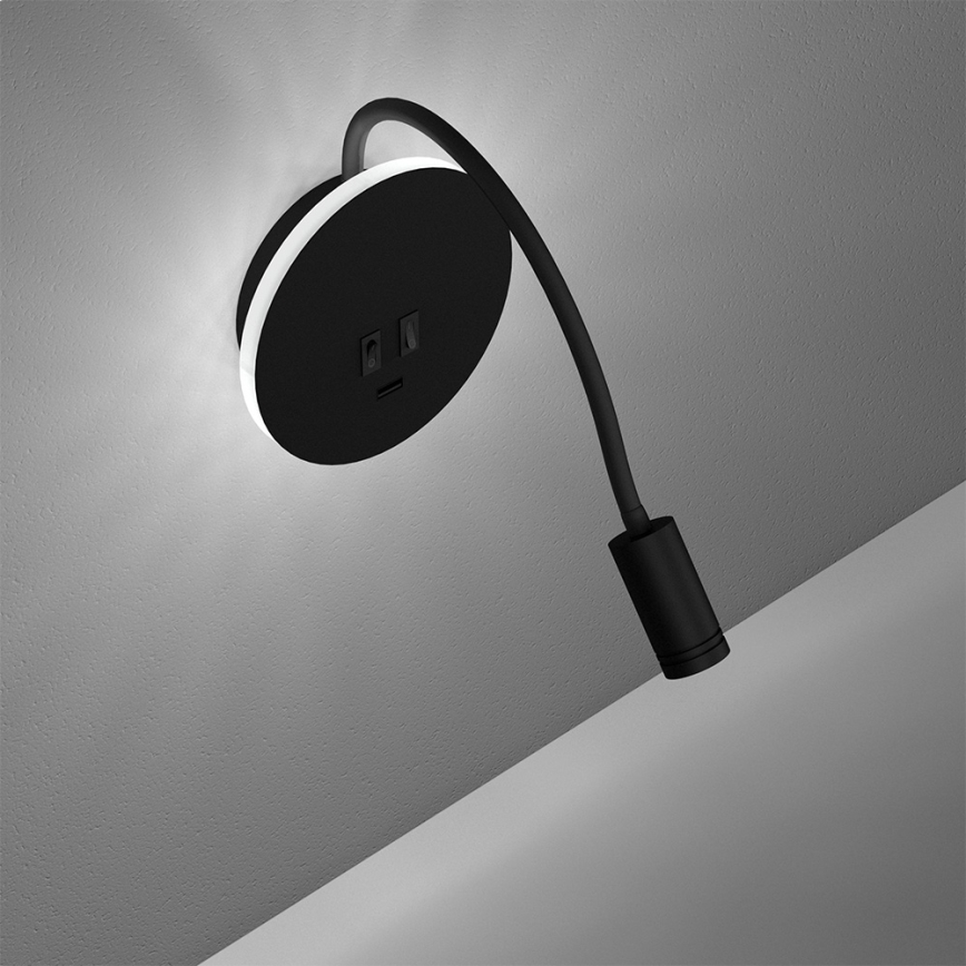 LED Flexibele wandlamp BASE 1xLED/8W+1xLED/2W/230V zwart/zilver