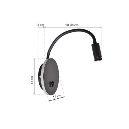 LED Flexibele wandlamp BASE 1xLED/8W+1xLED/2W/230V zwart/zilver