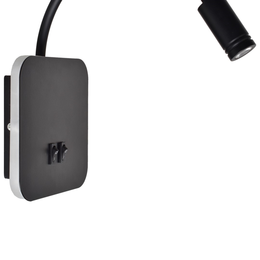 LED-flexibele wandlamp BASE LED/8W+LED/2W/230V zwart/zilver