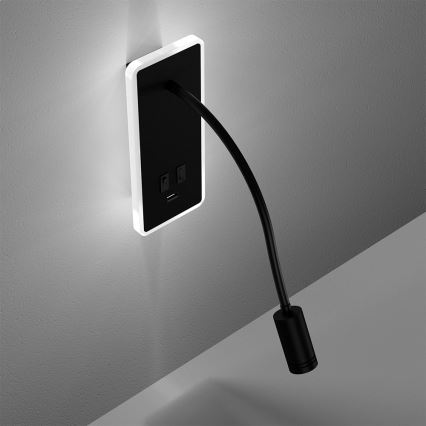 LED Flexibele wandlamp met USB BASE 1xLED/8W+1xLED/2W/230V zwart