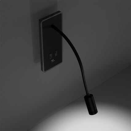 LED Flexibele wandlamp met USB BASE 1xLED/8W+1xLED/2W/230V zwart