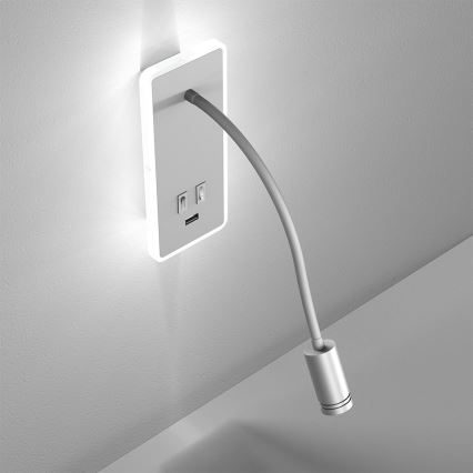 LED flexibele wandlamp met USB BASE LED/8W+LED/2W/230V wit