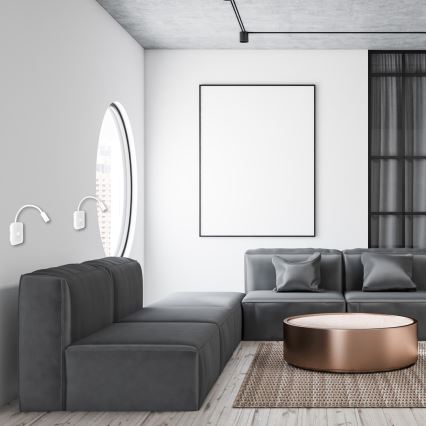 LED flexibele wandlamp met USB BASE LED/8W + LED/2W/230V wit