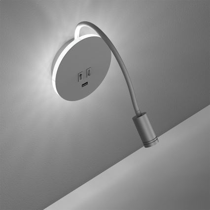 LED flexibele wandlamp met USB BASE LED/8W+LED/2W/230V wit/zilver