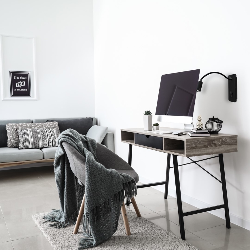 LED flexibele wandlamp met USB BASE LED/8W+LED/2W/230V zwart