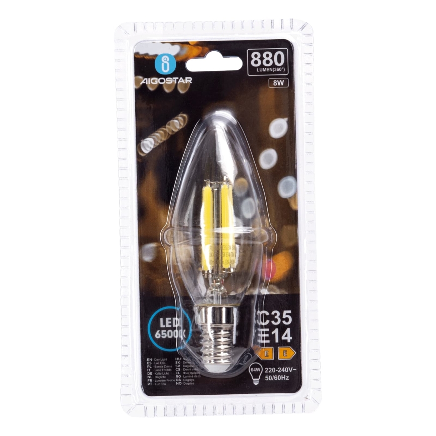 LED-gloeilamp FILAMENT C35 E14/8W/230V 6500K - Aigostar