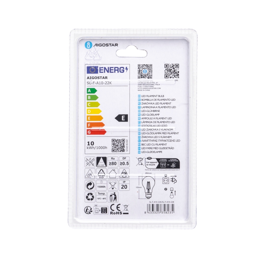 LED-gloeilamp VINTAGE A60 E27/10W/230V 2200K - Aigostar