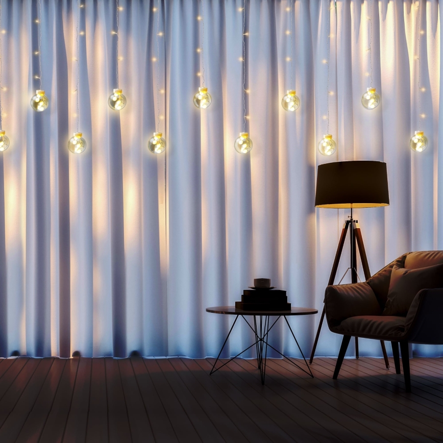 LED-gordijn WISH BALLS 108xLED/8 functies 4,5 m warm wit