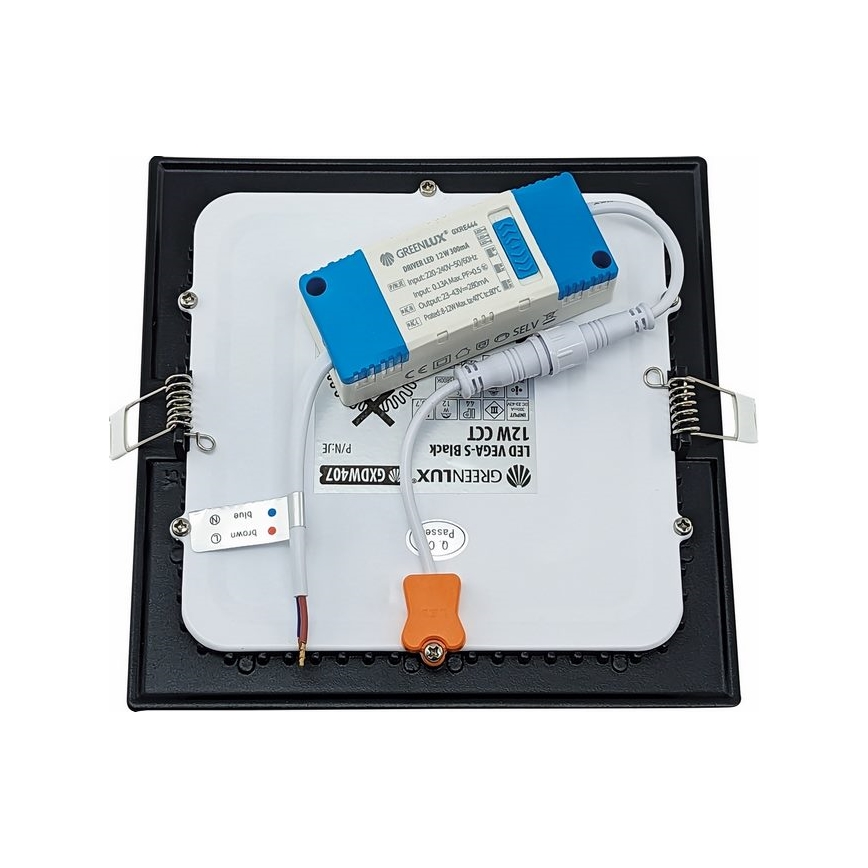 LED Hang plafondverlichting VEGA LED/12W/230V 2900/3900/5800K 17,5x17,5 cm zwart