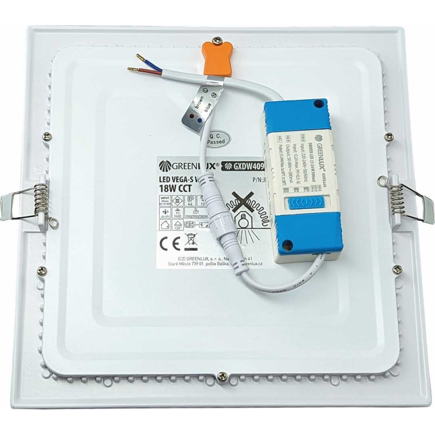 LED Hang plafondverlichting VEGA LED/18W/230V 2900/3900/5800K 22,5x22,5 cm wit