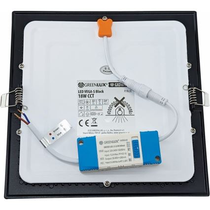 LED Hang plafondverlichting VEGA LED/18W/230V 2900/3900/5800K 22,5x22,5 cm zwart