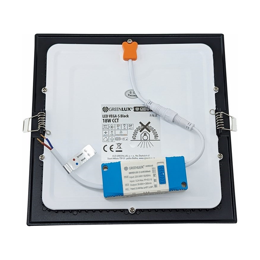 LED Hang plafondverlichting VEGA LED/18W/230V 2900/3900/5800K 22,5x22,5 cm zwart