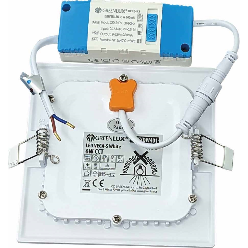 LED Hang plafondverlichting VEGA LED/6W/230V 2900/3900/5800K 12,5x12,5 cm wit