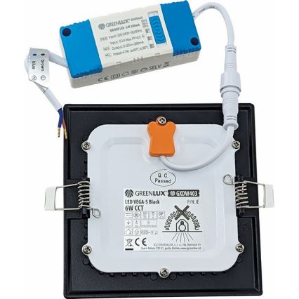 LED Hang plafondverlichting VEGA LED/6W/230V 2900/3900/5800K 12,5x12,5 cm zwart