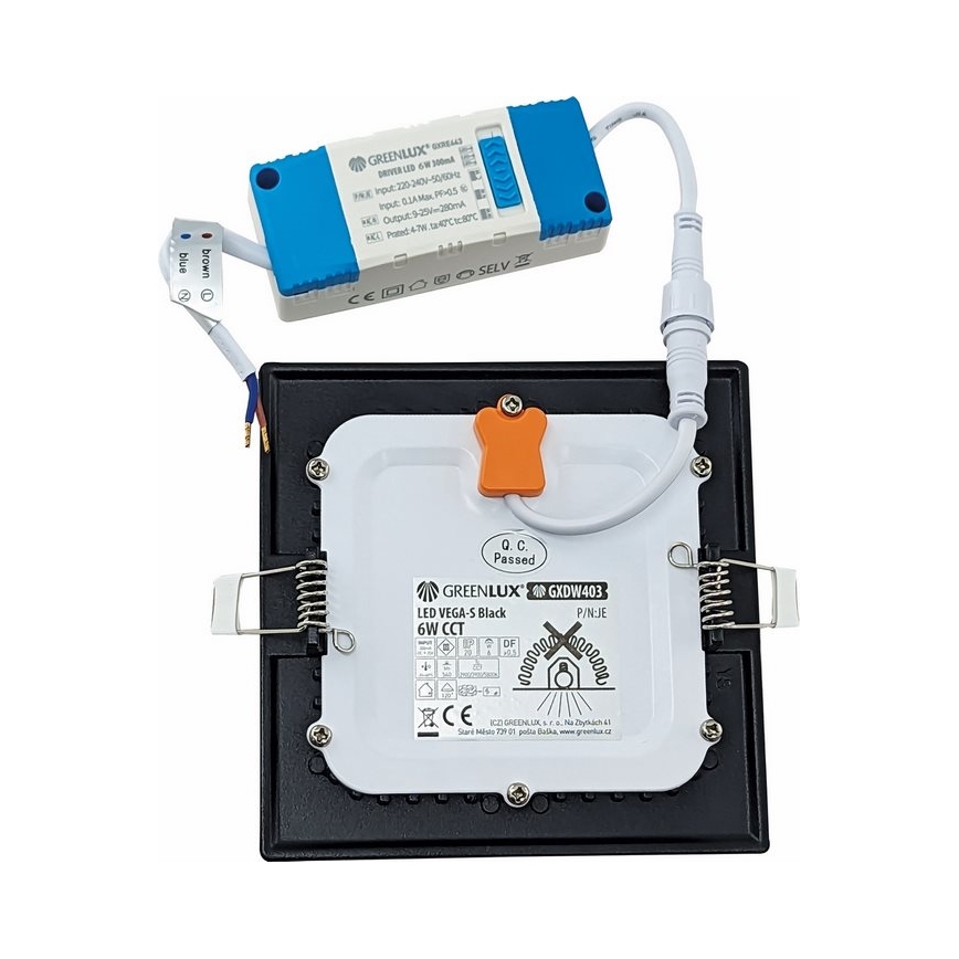 LED Hang plafondverlichting VEGA LED/6W/230V 2900/3900/5800K 12,5x12,5 cm zwart