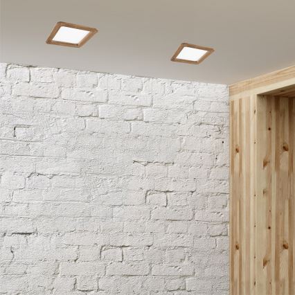 LED Hang plafondverlichting WOODY SPOT LED/17W/230V 3000K walnoot 18,5x18,5 cm