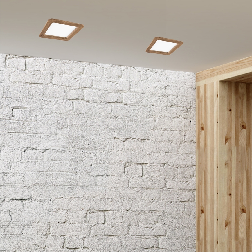 LED Hang plafondverlichting WOODY SPOT LED/17W/230V 3000K walnoot 18,5x18,5 cm