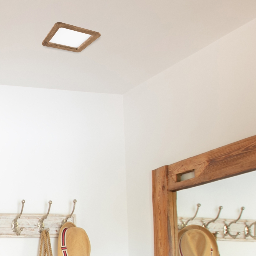 LED Hang plafondverlichting WOODY SPOT LED/17W/230V 3000K walnoot 18,5x18,5 cm