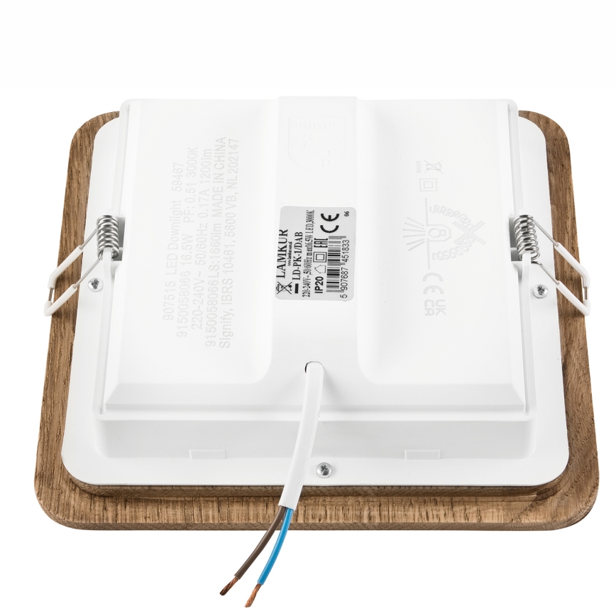 LED Hang plafondverlichting WOODY SPOT LED/17W/230V 3000K walnoot 18,5x18,5 cm