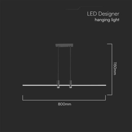 LED Hanglamp aan een koord LED/19W/230V 3000K zwart