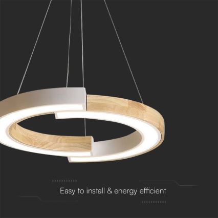 LED Hanglamp aan een koord LED/32W/230V 4000K wit/hout