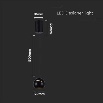 LED Hanglamp aan een koord LED/8,5W/230V 3000K zwart